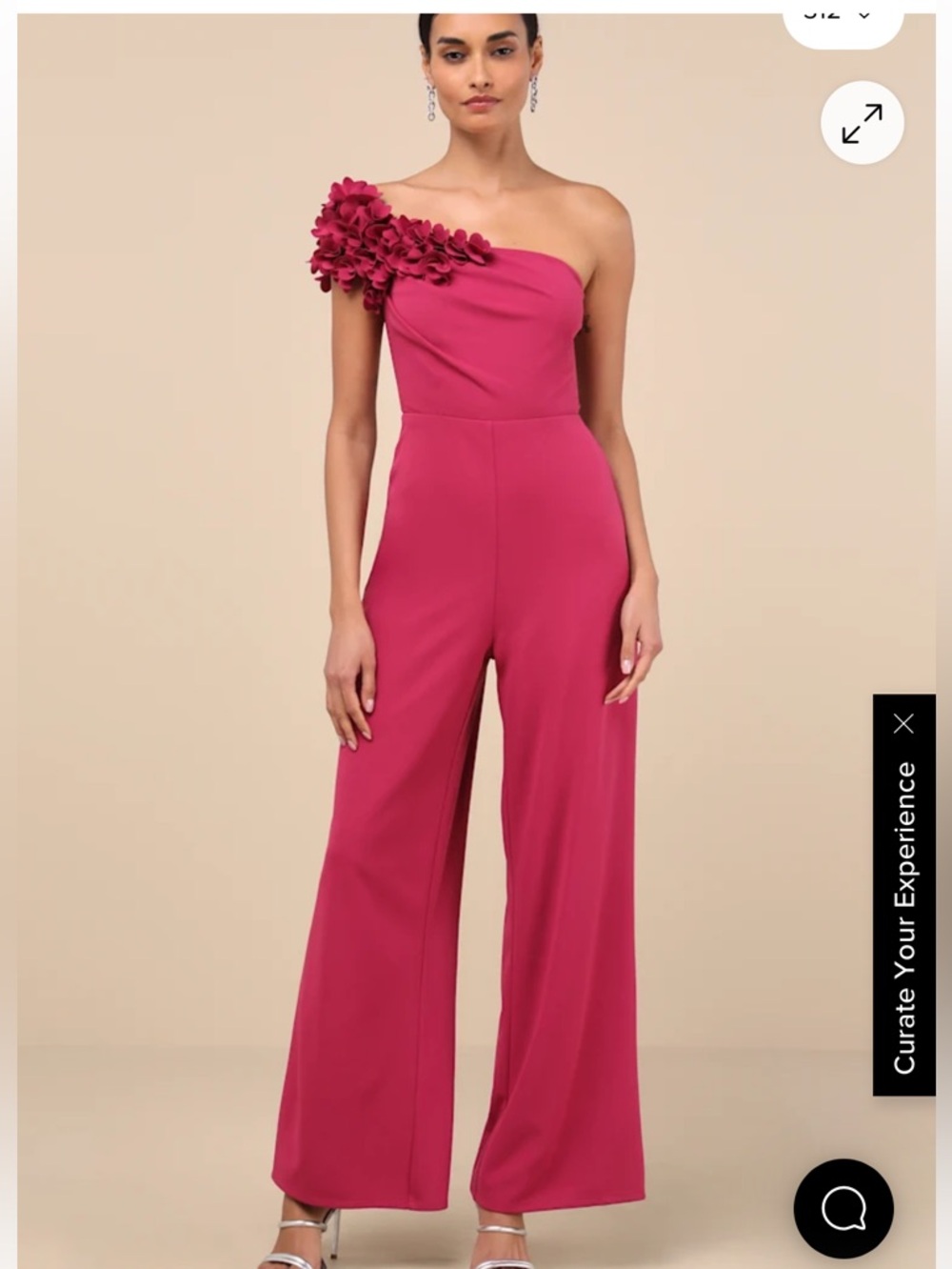Lulu's One-Shoulder Floral Applique Jumpsuit in Fuchsia